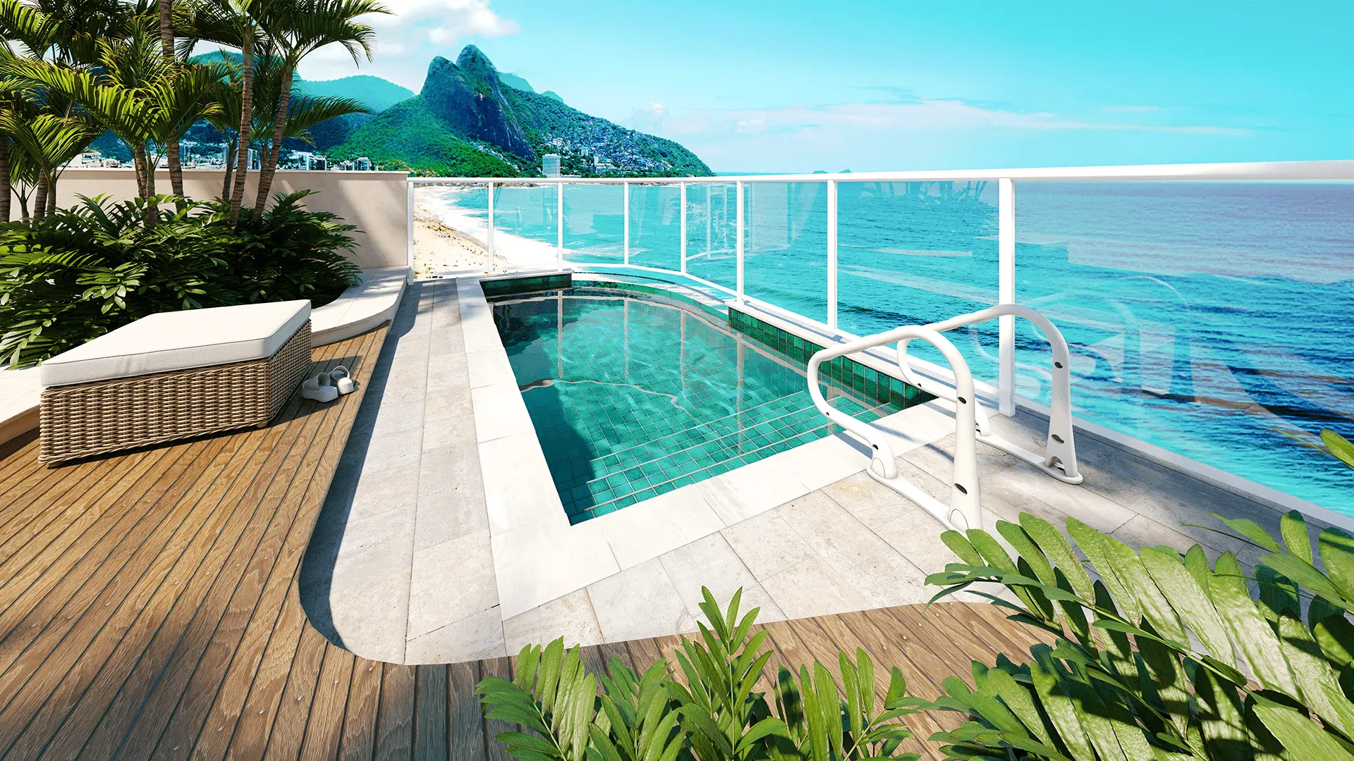 Murano - 13-foot tiled pool with curved glass wall 2