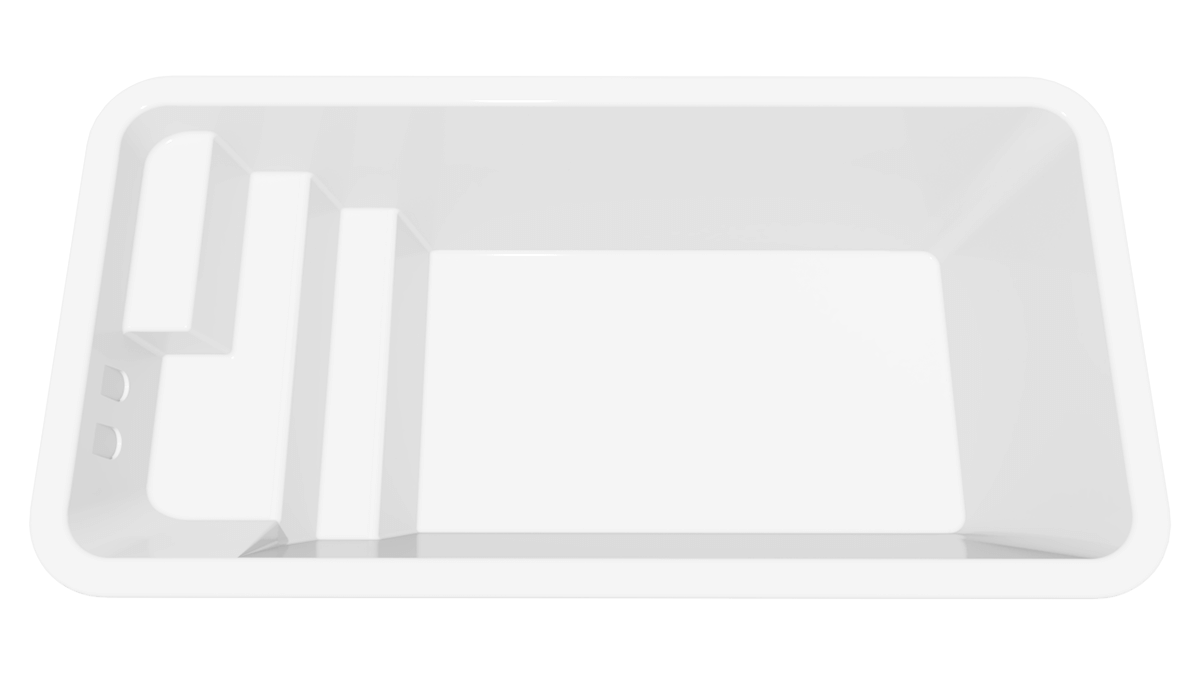 Tulum 13-Foot fiberglass pool shell in white.